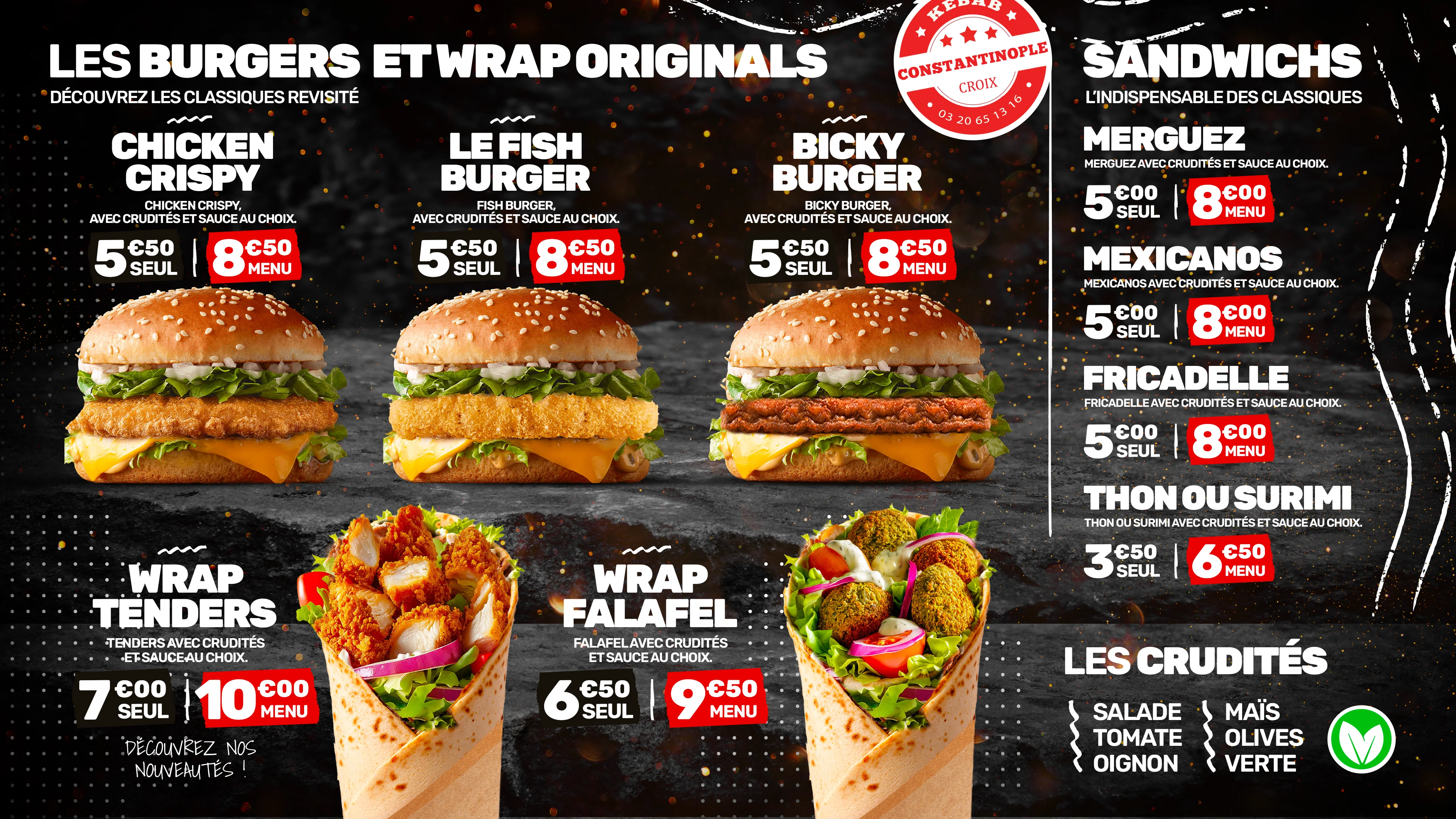 Menu Wrap et Burgers - Constantinople Croix
