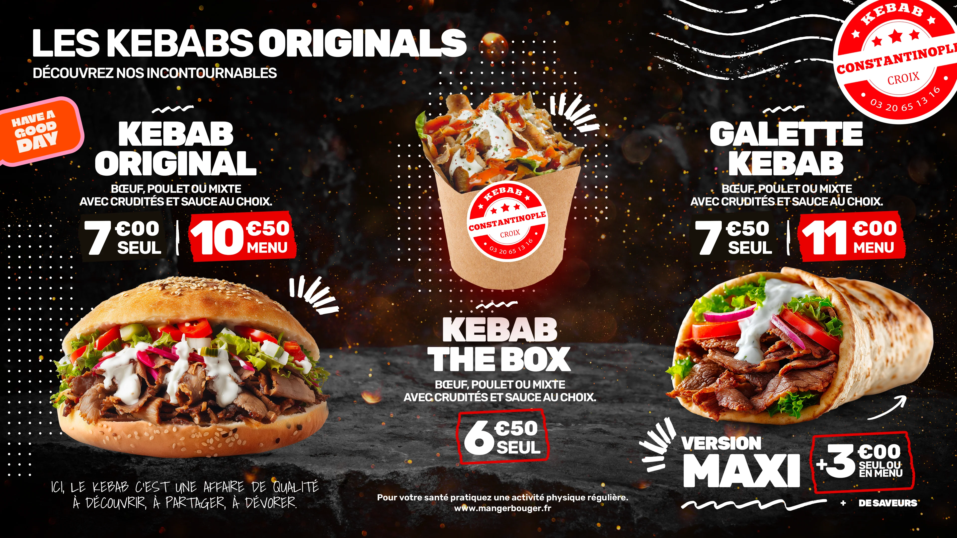 Menu Kebab, assiette et bowl - Constantinople Croix